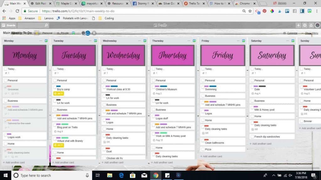 Trello weekly board with tasks for trello checked off