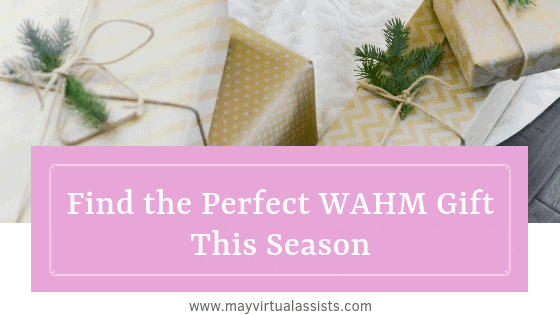 gold wrapped Christmas gifts with a lavender overlay and Find the Perfect WAHM Gift This Season and mayvirtualassists.com