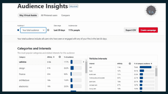 Audience Insights in Pinterest Analytics for May Virtual Assists