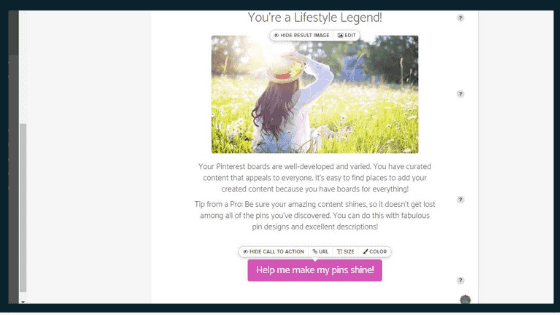 Interact dashboard with result preview with image of a woman in a hat in a field, a description, and a Call to Action