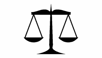 black illustration of scales of justice